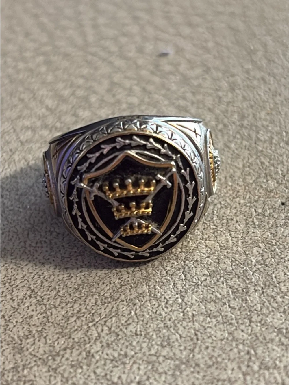 Men's Two-Tone Crown Shield Signet Ring - Black and Gold